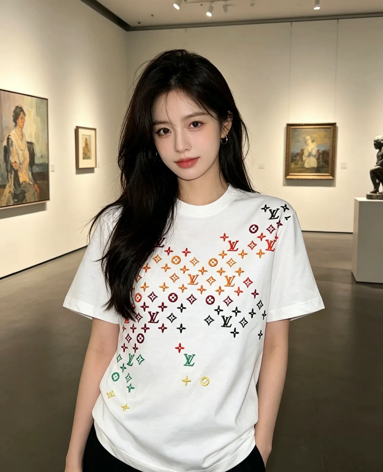 Louis Vuitton/Louis Vuitton full-width three-flower printed embroidered short sleeves